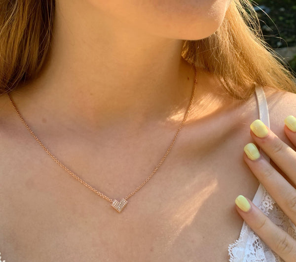 LuvMyJewelry One Way Arrow Diamond Necklace In 14K Rose Gold Vermeil On Sterling Silver