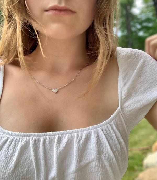 LuvMyJewelry One Way Arrow Diamond Necklace In Sterling Silver