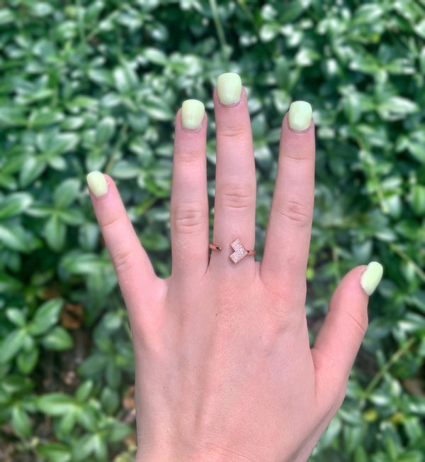 LuvMyJewelry One Way Arrow Diamond Open Ring In 14K Rose Gold Vermeil On Sterling Silver