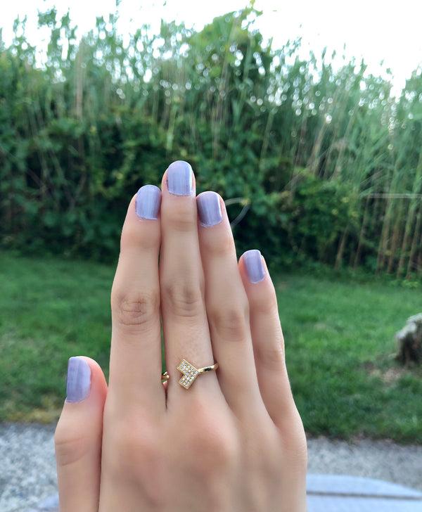 LuvMyJewelry One Way Arrow Diamond Open Ring In 14K Yellow Gold Vermeil On Sterling Silver