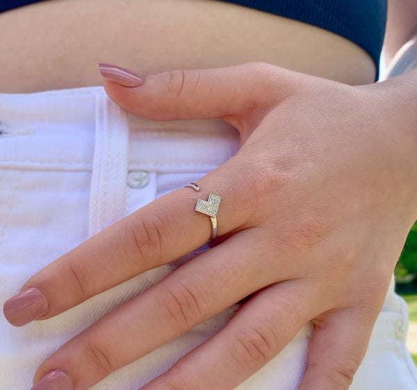 LuvMyJewelry One Way Arrow Diamond Open Ring In Sterling Silver