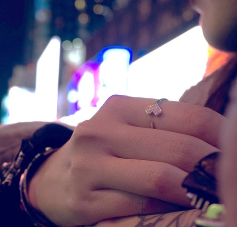 LuvMyJewelry One Way Arrow Diamond Open Ring In Sterling Silver