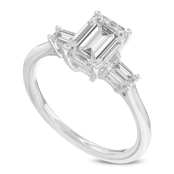 LuvMyJewelry Ophelia 14K White Gold Emerald Cut & Baguette Lab Grown Diamond Three Stone Engagement Ring - 1.7 ctw