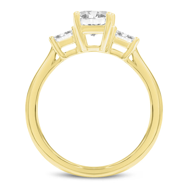 LuvMyJewelry Ophelia 14K Yellow Gold Emerald Cut & Baguette Lab Grown Diamond Three Stone Engagement Ring - 1.7 Ctw