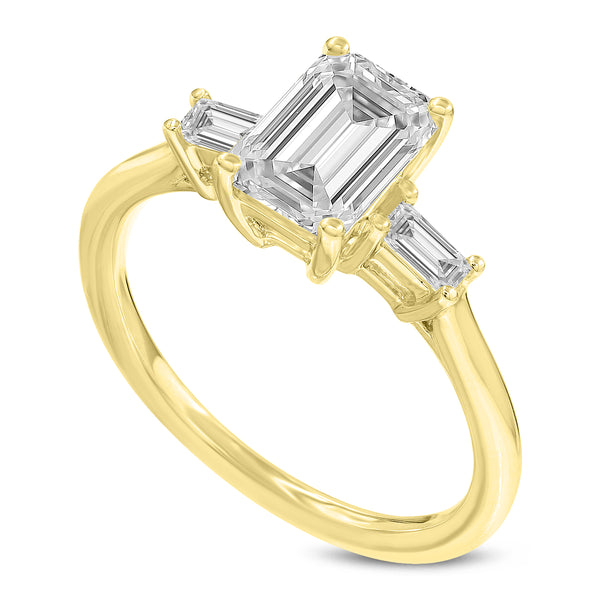 LuvMyJewelry Ophelia 14K Yellow Gold Emerald Cut & Baguette Lab Grown Diamond Three Stone Engagement Ring - 1.7 ctw