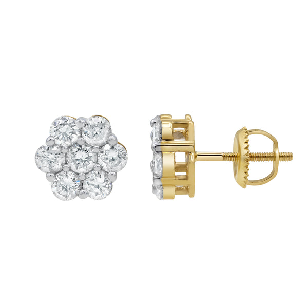 LuvMyJewelry Opulent Cluster Stud 14K Yellow Gold Diamond Earrings 1.6 Ct. Tw
