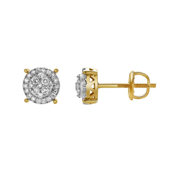 LuvMyJewelry Oralith 10K Yellow Gold Cluster Diamond Unisex Earrings - 0.24 Cts
