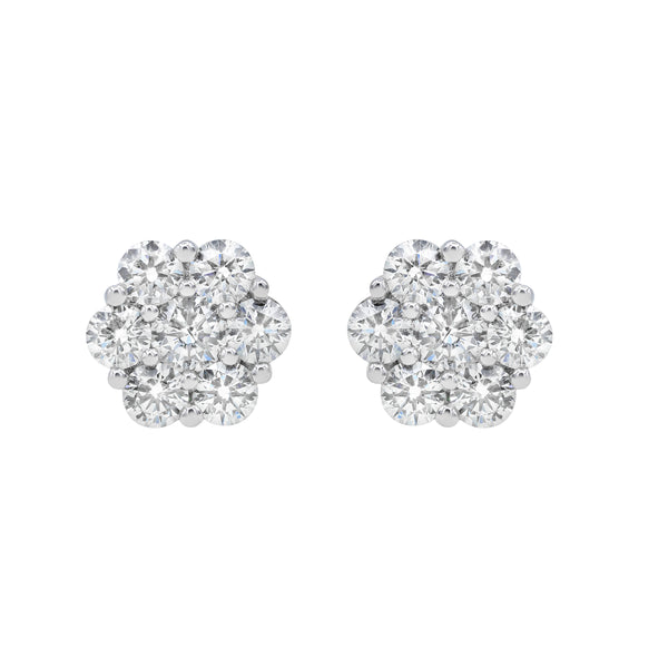 LuvMyJewelry Orchid 14K White Gold Flower Cluster Diamond Earrings - 2.26 Ct