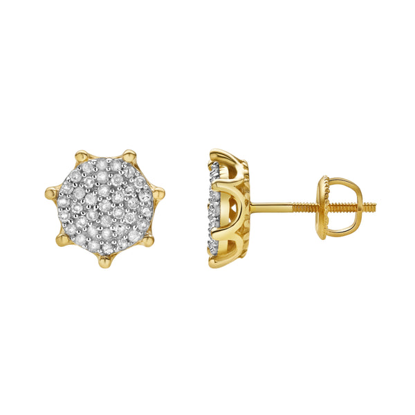 LuvMyJewelry Orchis L 10K Yellow Gold Cluster Diamond Unisex Earrings - 0.43 Cts