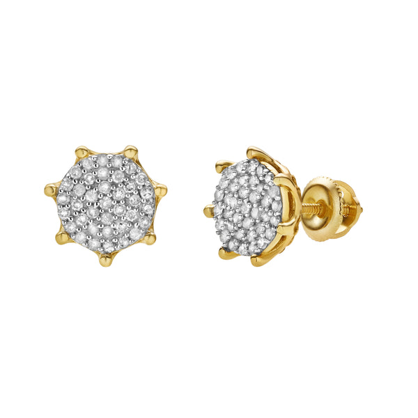 LuvMyJewelry Orchis M 10K Yellow Gold Cluster Diamond Unisex Earrings - 0.33 Cts