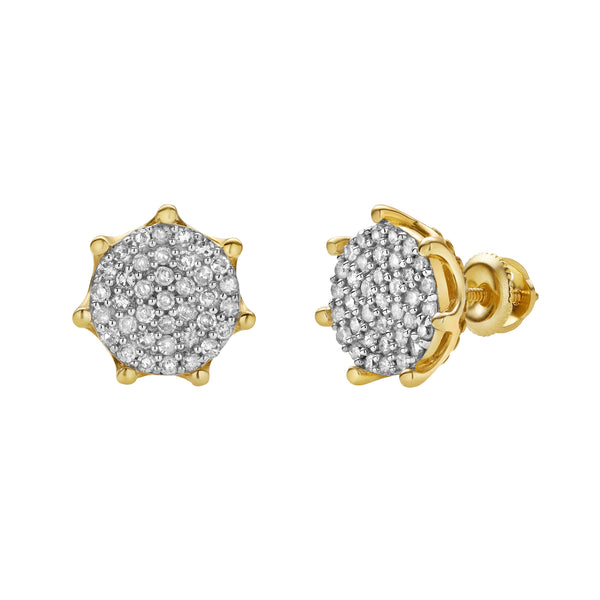 LuvMyJewelry Orchis XL 10K Yellow Gold Cluster Diamond Unisex Earrings - 0.51 Cts
