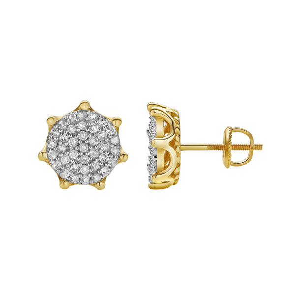 LuvMyJewelry Orchis XL 10K Yellow Gold Cluster Diamond Unisex Earrings - 0.51 Cts