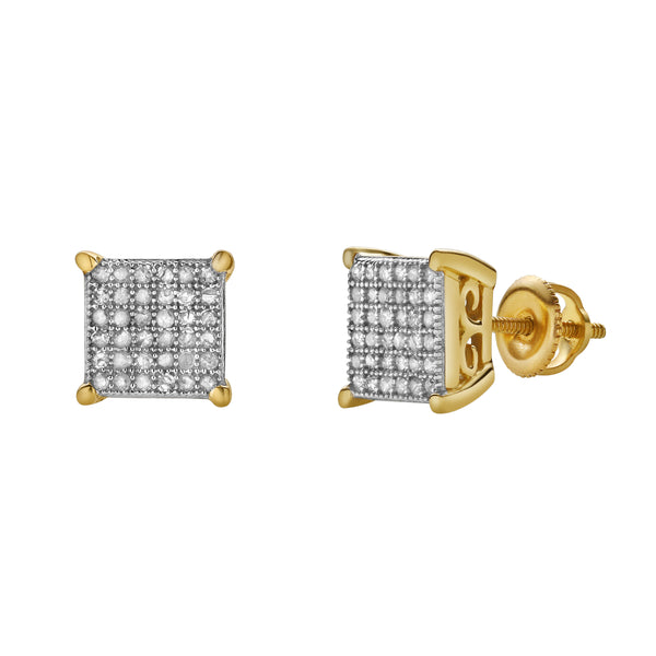 LuvMyJewelry Orlithea 10K Yellow Gold Cluster Diamond Unisex Earrings - 0.28 Cts