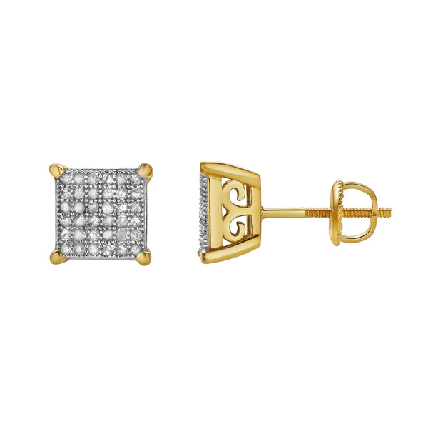 LuvMyJewelry Orlithea XL 10K Yellow Gold Cluster Diamond Unisex Earrings - 0.34 Cts
