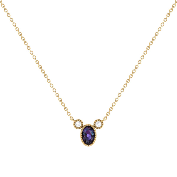 LuvMyJewelry Oval Cut Alexandrite & Diamond Birthstone Necklace In 14K Yellow Gold