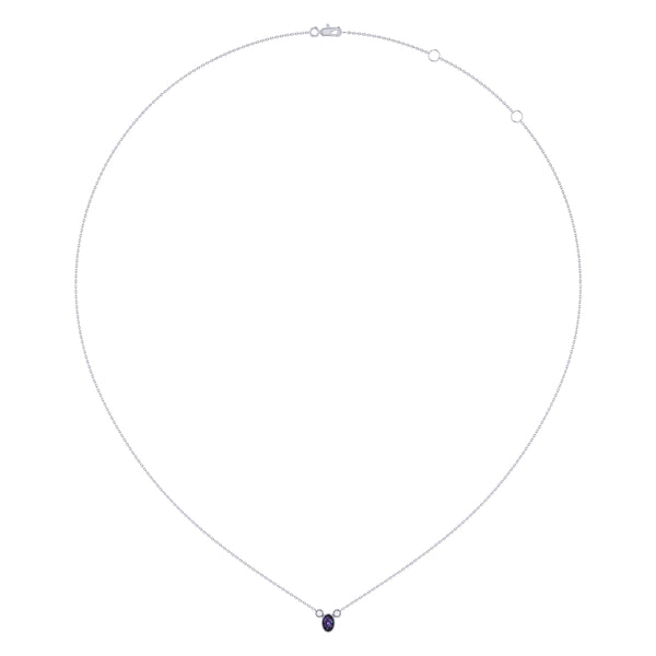LuvMyJewelry Oval Cut Alexandrite & Diamond Birthstone Necklace In 14K White Gold