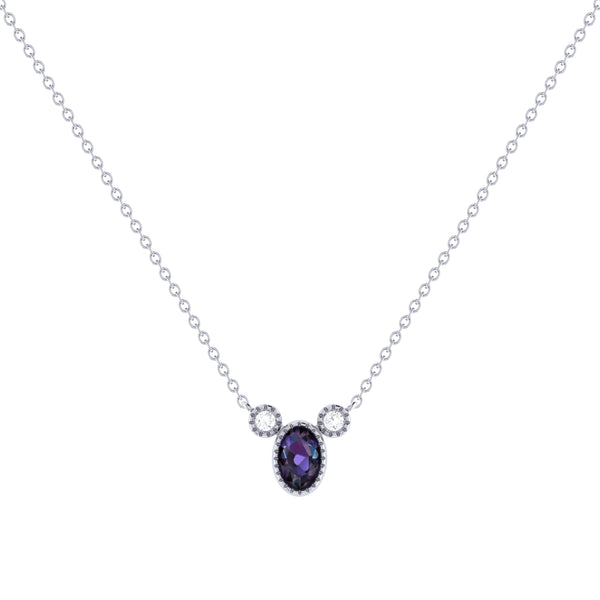 LuvMyJewelry Oval Cut Alexandrite & Diamond Birthstone Necklace In 14K White Gold