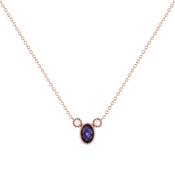 LuvMyJewelry Oval Cut Alexandrite & Diamond Birthstone Necklace In 14K Rose Gold