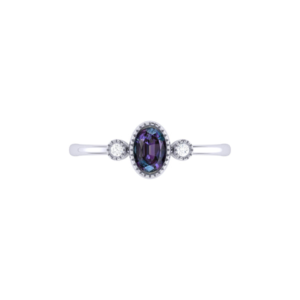 LuvMyJewelry Oval Cut Alexandrite & Diamond Birthstone Ring In 14K White Gold