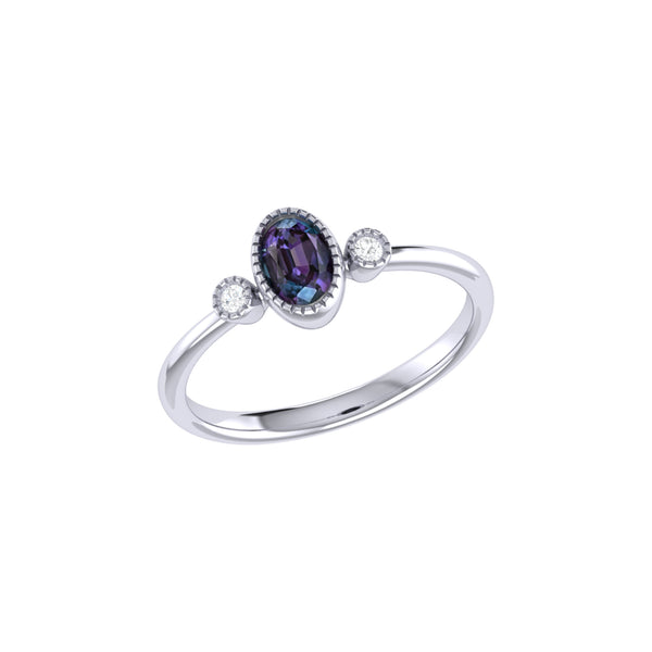 LuvMyJewelry Oval Cut Alexandrite & Diamond Birthstone Ring In 14K White Gold
