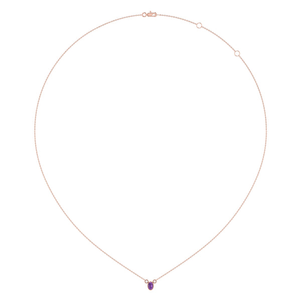 LuvMyJewelry Oval Cut Amethyst & Diamond Birthstone Necklace In 14K Rose Gold