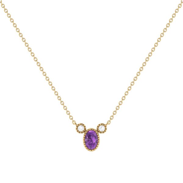 LuvMyJewelry Oval Cut Amethyst & Diamond Birthstone Necklace In 14K Yellow Gold