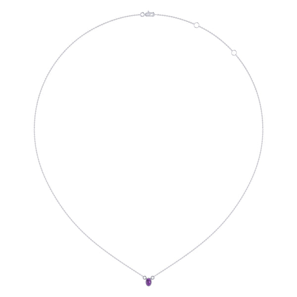 LuvMyJewelry Oval Cut Amethyst & Diamond Birthstone Necklace In 14K White Gold
