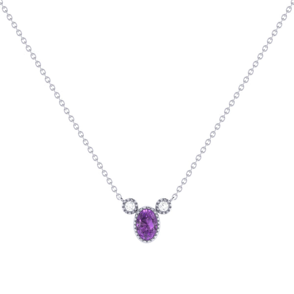 LuvMyJewelry Oval Cut Amethyst & Diamond Birthstone Necklace In 14K White Gold