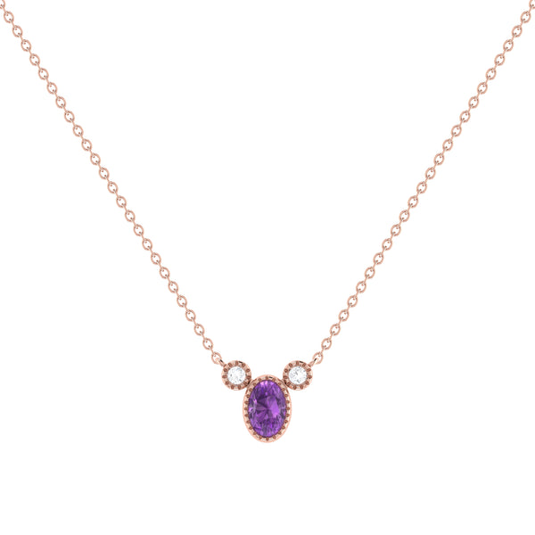 LuvMyJewelry Oval Cut Amethyst & Diamond Birthstone Necklace In 14K Rose Gold