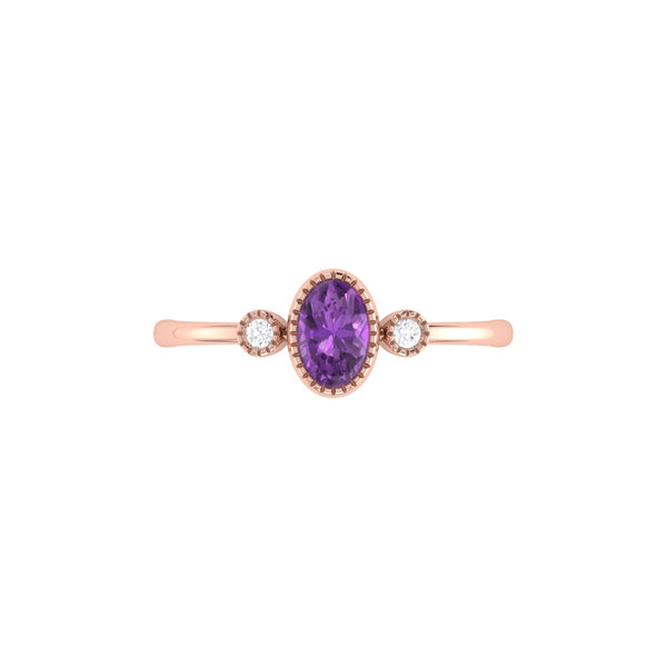 LuvMyJewelry Oval Cut Amethyst & Diamond Birthstone Ring In 14K Rose Gold