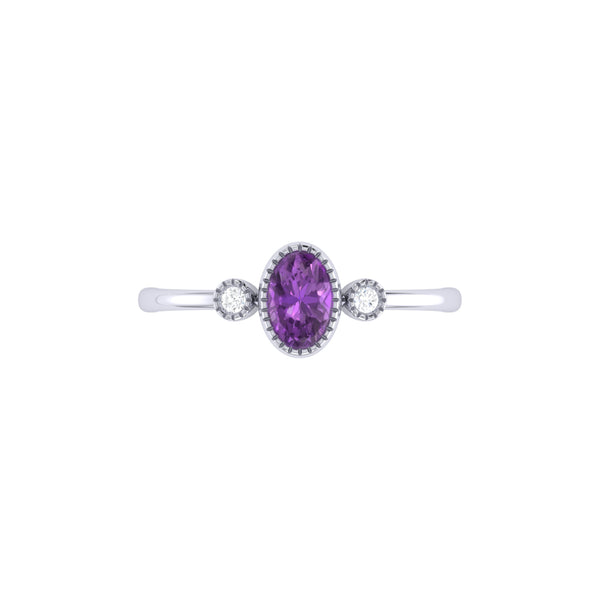LuvMyJewelry Oval Cut Amethyst & Diamond Birthstone Ring In 14K White Gold