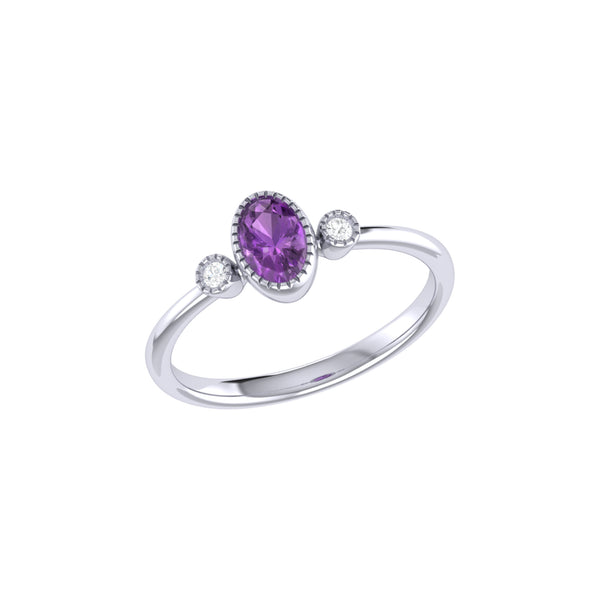 LuvMyJewelry Oval Cut Amethyst & Diamond Birthstone Ring in 14K White Gold