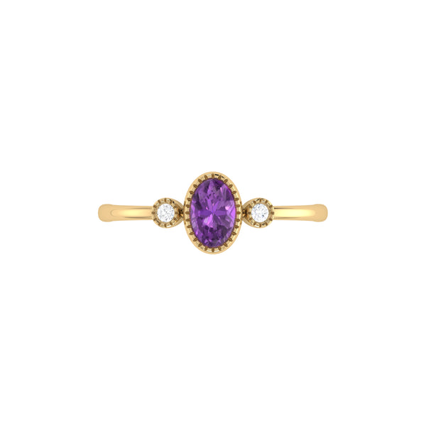 LuvMyJewelry Oval Cut Amethyst & Diamond Birthstone Ring In 14K Yellow Gold