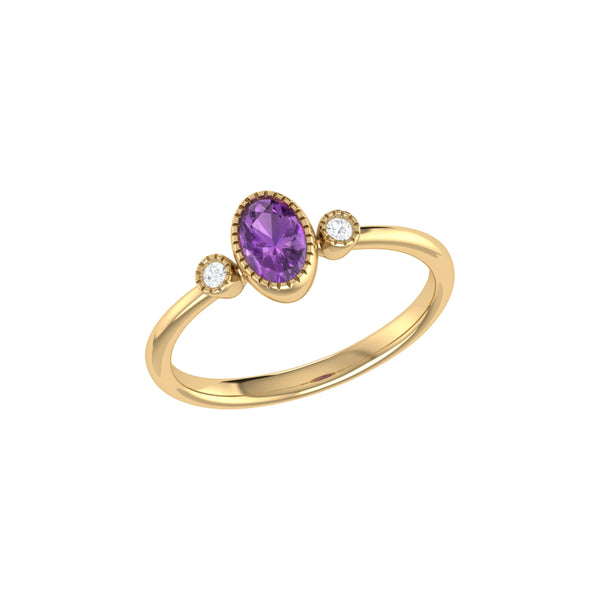 LuvMyJewelry Oval Cut Amethyst & Diamond Birthstone Ring in 14K Yellow Gold