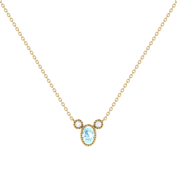 LuvMyJewelry Oval Cut Aquamarine & Diamond Birthstone Necklace In 14K Yellow Gold