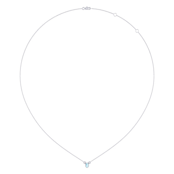 LuvMyJewelry Oval Cut Aquamarine & Diamond Birthstone Necklace In 14K White Gold