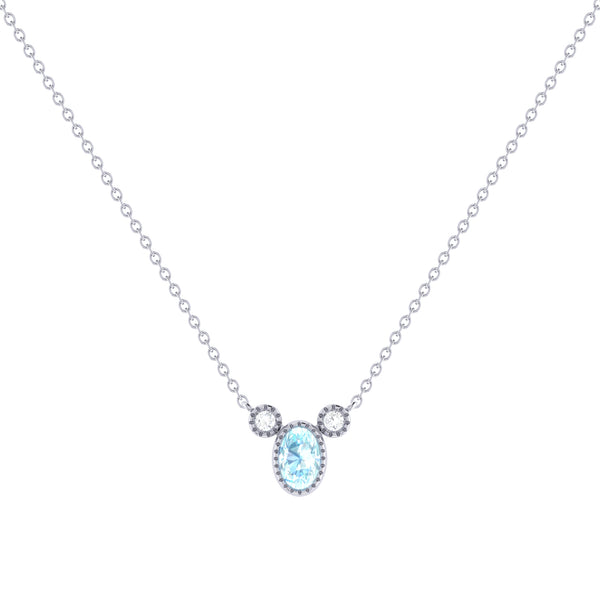LuvMyJewelry Oval Cut Aquamarine & Diamond Birthstone Necklace In 14K White Gold