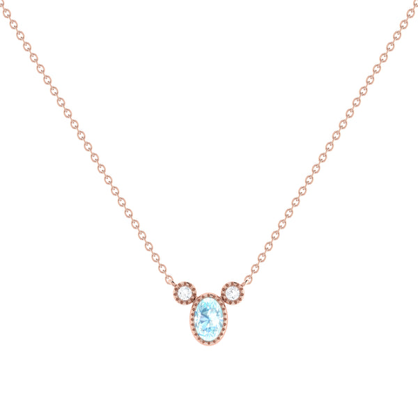 LuvMyJewelry Oval Cut Aquamarine & Diamond Birthstone Necklace In 14K Rose Gold