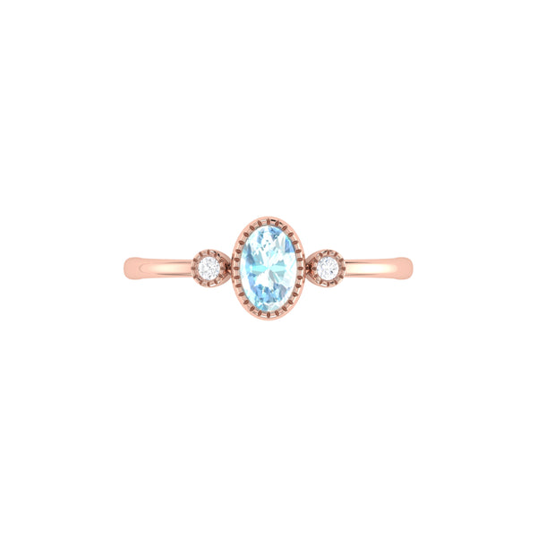 LuvMyJewelry Oval Cut Aquamarine & Diamond Birthstone Ring In 14K Rose Gold