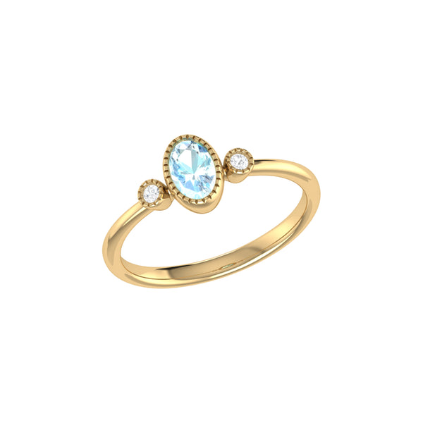 LuvMyJewelry Oval Cut Aquamarine & Diamond Birthstone Ring In 14K Yellow Gold