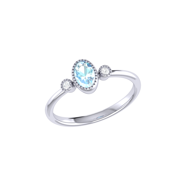 LuvMyJewelry Oval Cut Aquamarine & Diamond Birthstone Ring In 14K White Gold