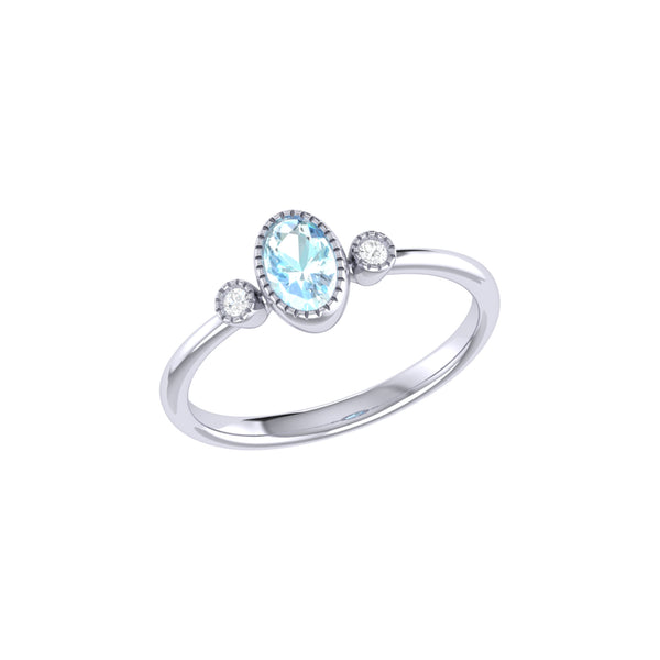 LuvMyJewelry Oval Cut Aquamarine & Diamond Birthstone Ring In 14K White Gold