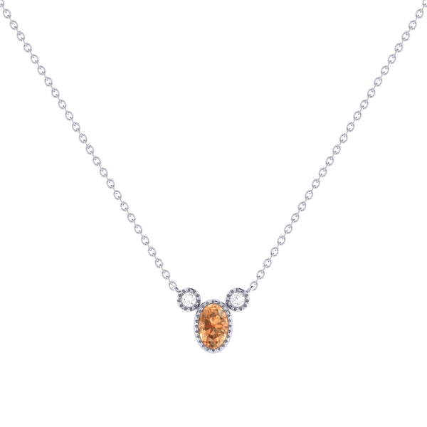 LuvMyJewelry Oval Cut Citrine & Diamond Birthstone Necklace In 14K White Gold