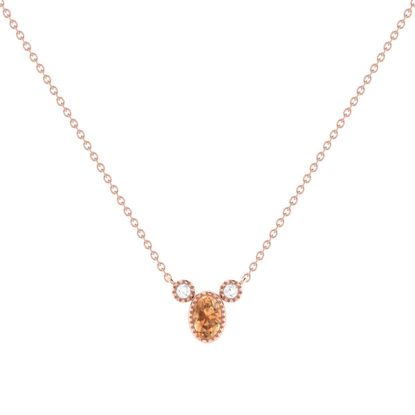 LuvMyJewelry Oval Cut Citrine & Diamond Birthstone Necklace In 14K Rose Gold
