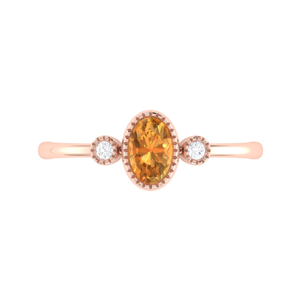 LuvMyJewelry Oval Cut Citrine & Diamond Birthstone Ring In 14K Rose Gold