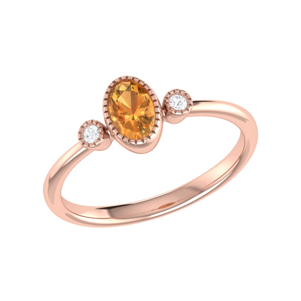 LuvMyJewelry Oval Cut Citrine & Diamond Birthstone Ring In 14K Rose Gold