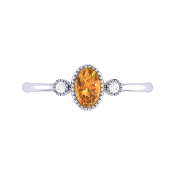 LuvMyJewelry Oval Cut Citrine & Diamond Birthstone Ring In 14K White Gold