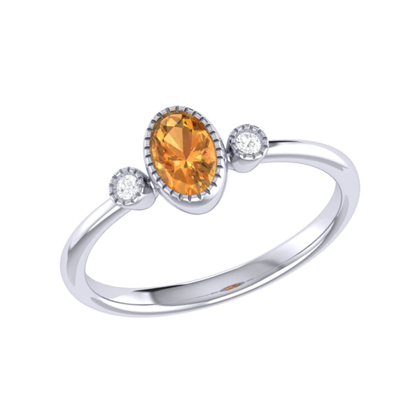 LuvMyJewelry Oval Cut Citrine & Diamond Birthstone Ring In 14K White Gold