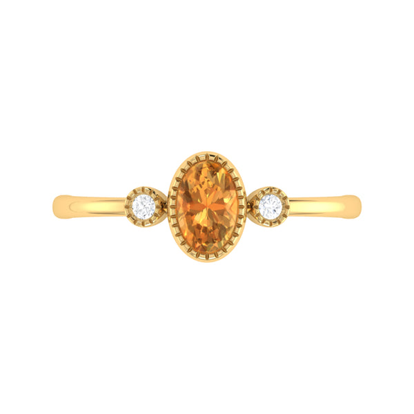 LuvMyJewelry Oval Cut Citrine & Diamond Birthstone Ring In 14K Yellow Gold