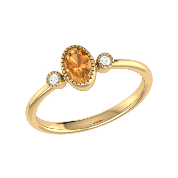 LuvMyJewelry Oval Cut Citrine & Diamond Birthstone Ring In 14K Yellow Gold